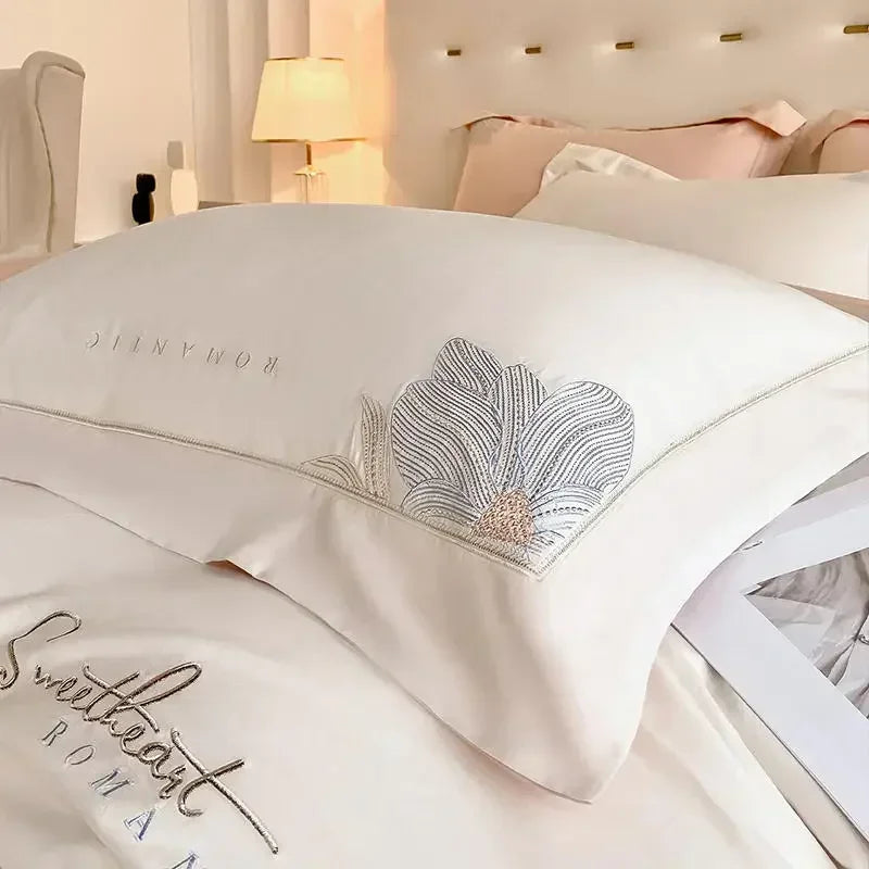 Afralia™ Embroidered Cotton Bedding Set: Luxury Hepburn Style Duvet Cover 220x240, Skin Friendly