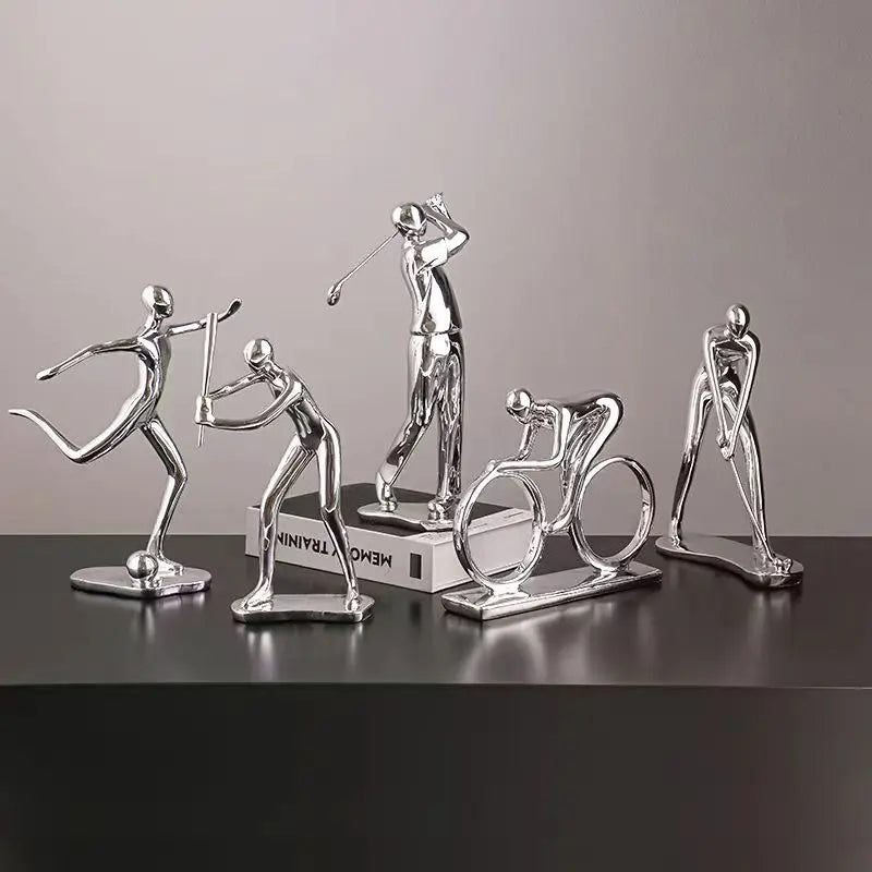 Afralia™ Silver Nordic Cyclist Statue Abstract Ceramic Bike Figurine Office Decor