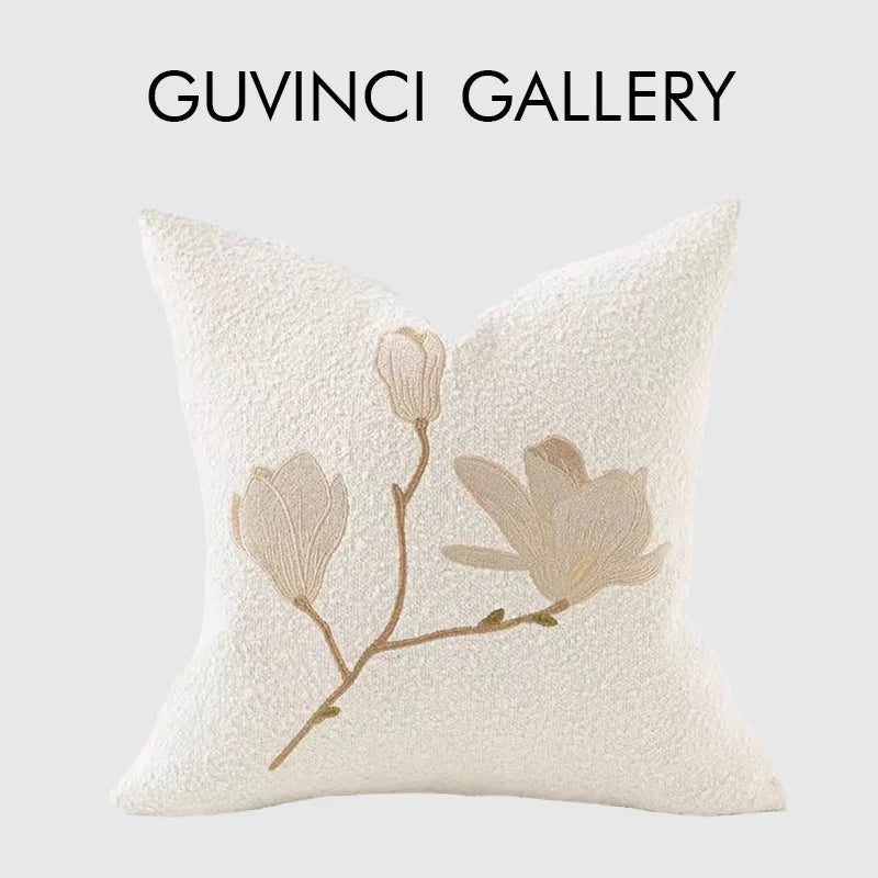 Afralia™ Luxury Magnolia Flowers Embroidered Throw Pillow Covers 45x45cm