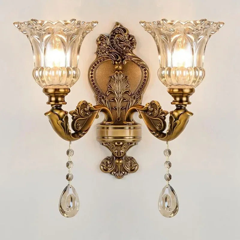 Afralia™ Crystal Glass Dual Head Wall Lamp - European Retro Style