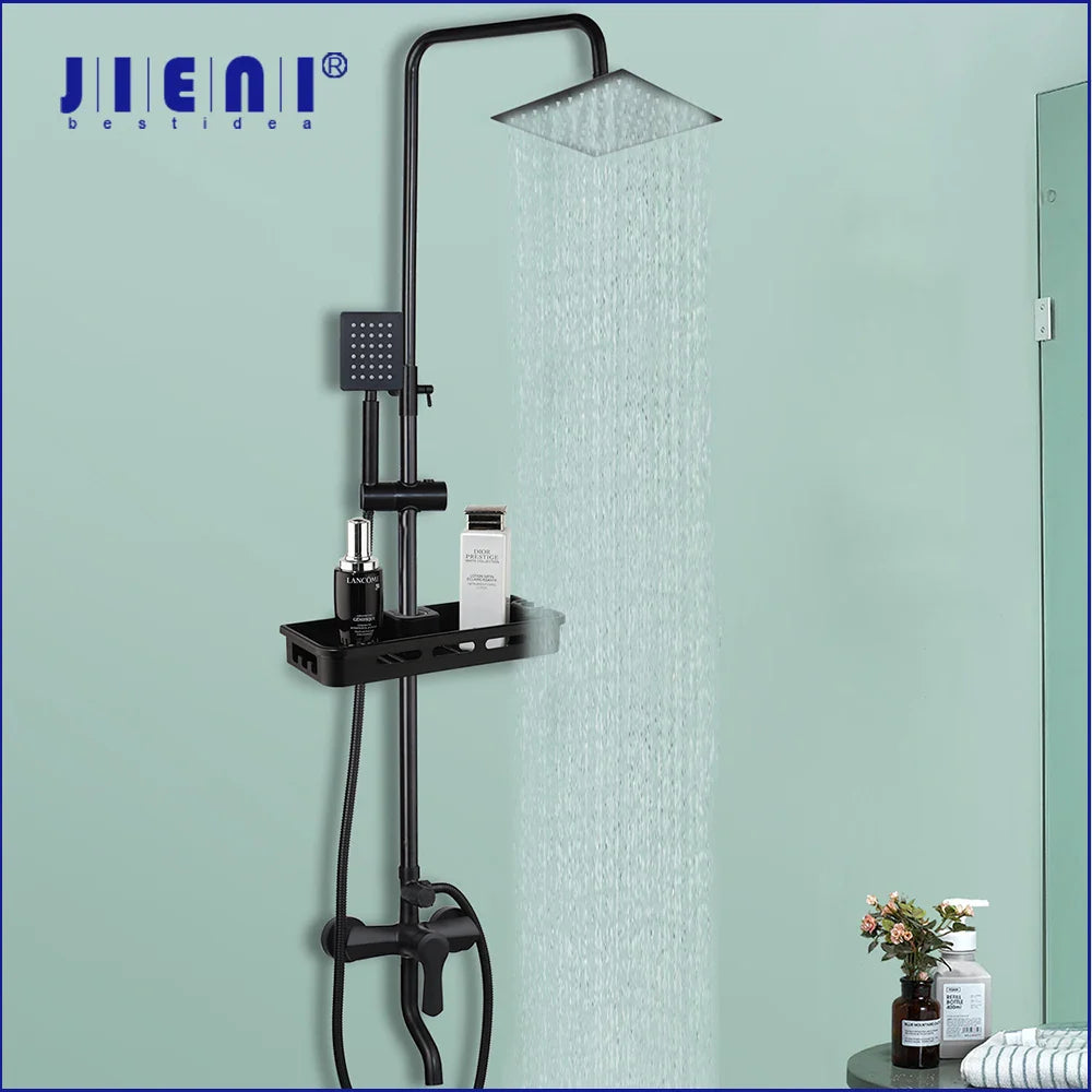 Afralia™ Matte Black Rainfall Shower Set with Hand Shower Mixer - Wall Mounted