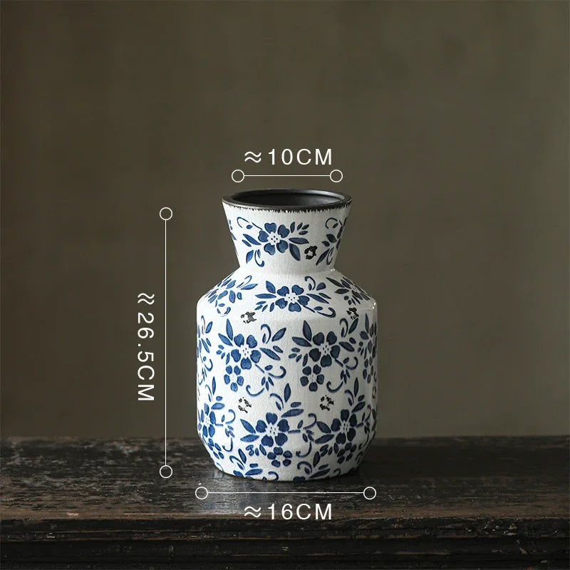 Afralia™ Blue White Porcelain Vase Hydroponic Ceramic Flower Pot Room Decor