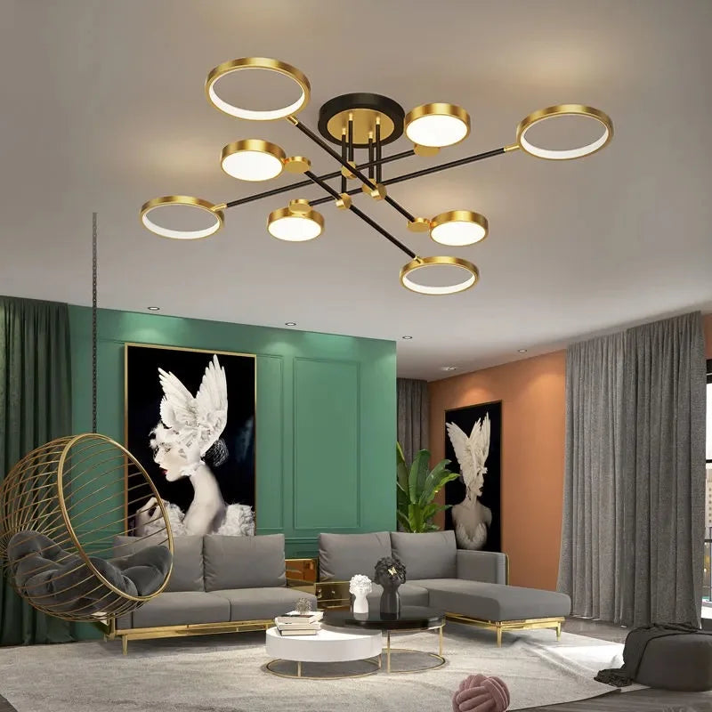 Afralia™ Gold Frame LED Remote Control Dimmable Ceiling Lamp for Living Room, Dining, Bedroom