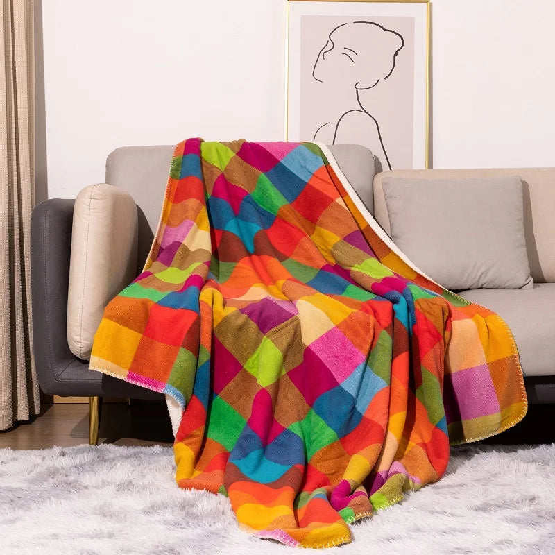 Afralia™ Checkered Coral Fleece Blanket: Thick, All-Season, Sofa Cover for Office & Home