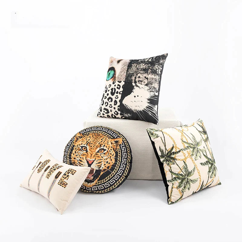 Afralia™ Jungle Cartoon Print Velvet Cushion Cover - Hawaiian Decor for Sofa