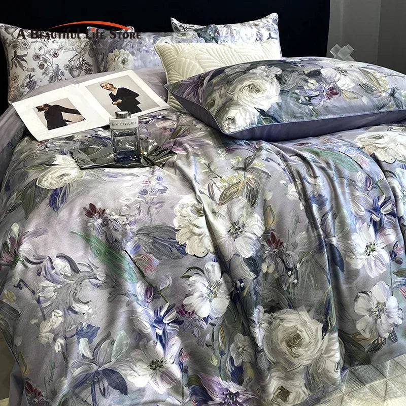 Afralia™ Vintage Plant Flowers Bedding Set, 1000TC Egyptian Cotton, Oil Painting Style