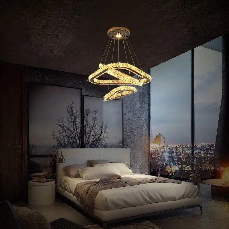 Afralia™ Crystal Triangle Chandelier: Modern K9 Pendant Light for Living & Dining Room