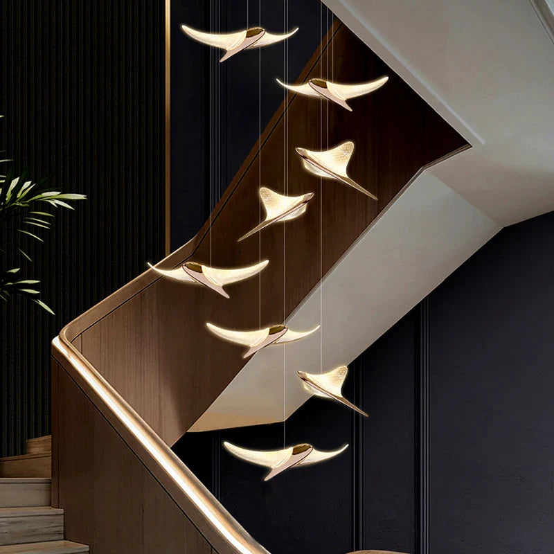 Afralia™ Gold Flying Bird LED Chandelier for Luxury Decor - Staircase, Dining Room, Villa