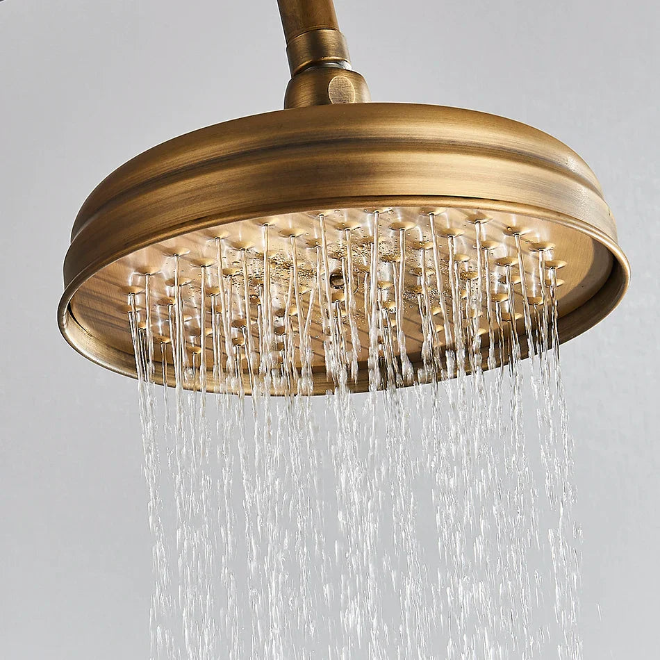 Afralia™ Antique Brass Bath Rainfall Shower Head - 8 inch Solid Brass Handheld Shower
