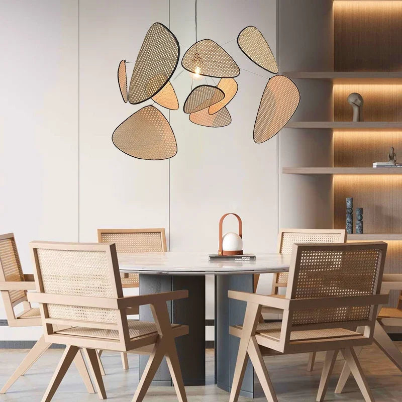 Afralia™ Petals Rattan Chandelier: Japan Style Wicker Pendant Lights for Living Room