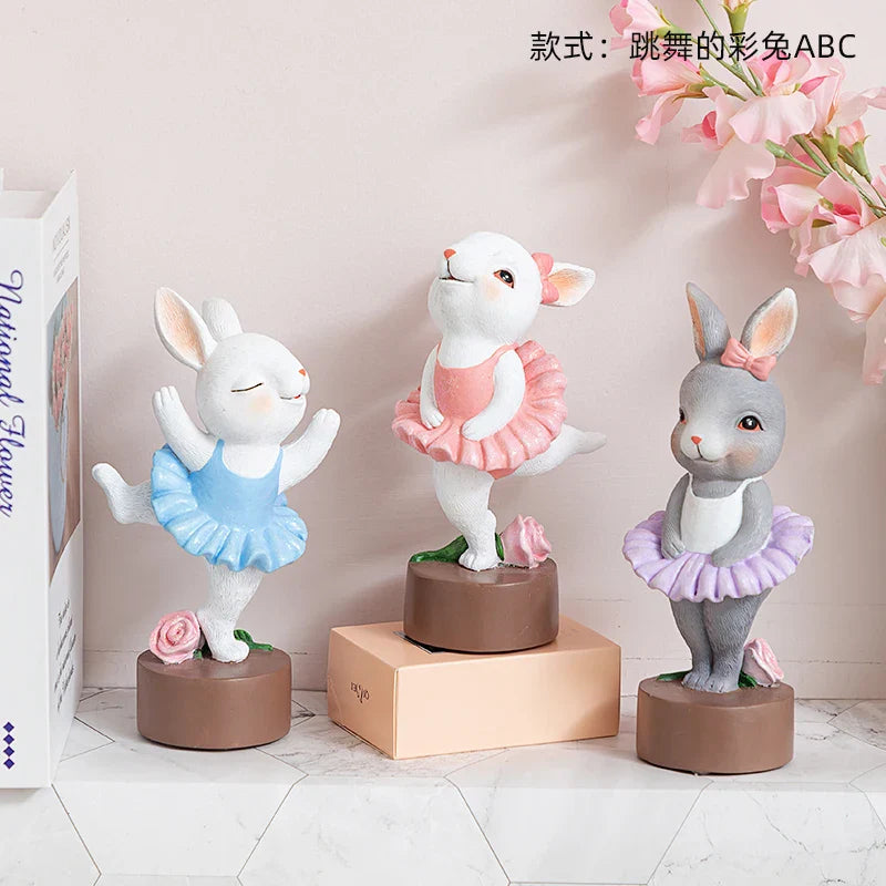 Afralia™ Ballet Rabbit Dancer Sculpture - Cute Ballerina Statue for Modern Desk Decor
