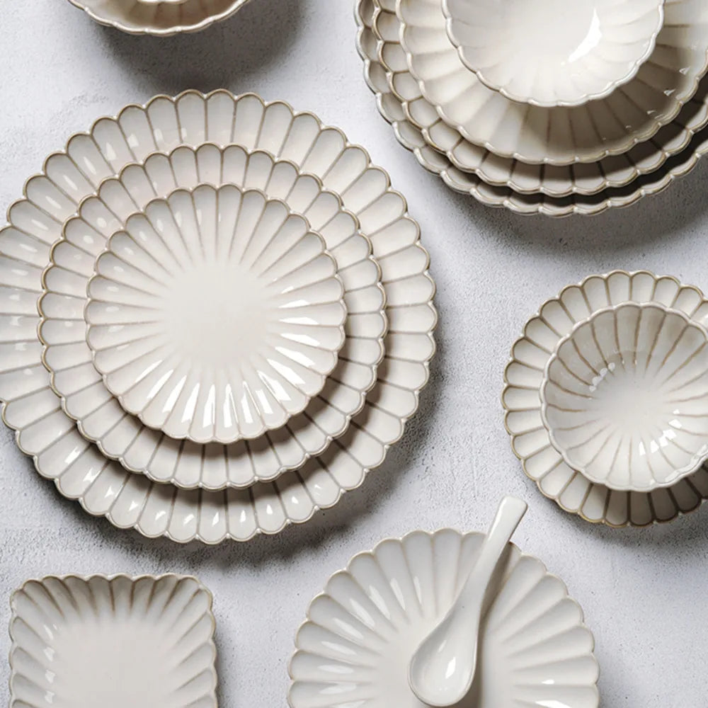 Afralia™ Ceramic Dining Table Set - Vintage Striped Kitchen Tableware