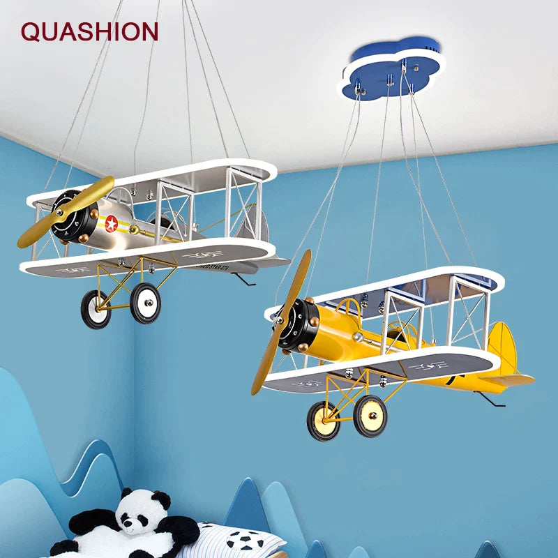 Afralia™ Children's Aircraft LED Chandelier for Boys Room,False