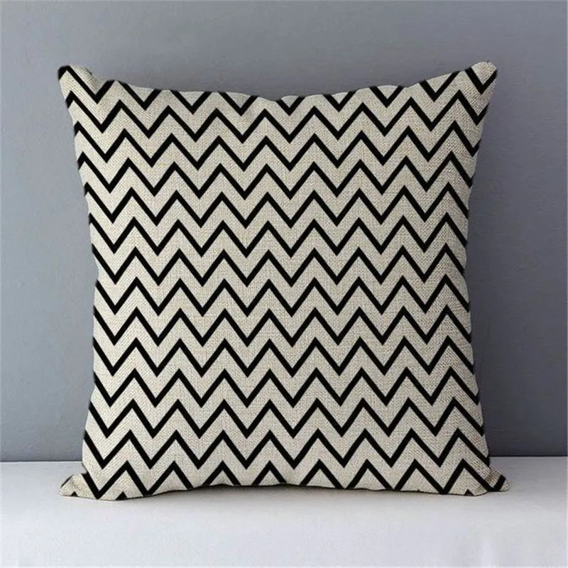 Nordic Geometric Black & White Linen Cushion Cover 45x45cm for Home Decor by Afralia™