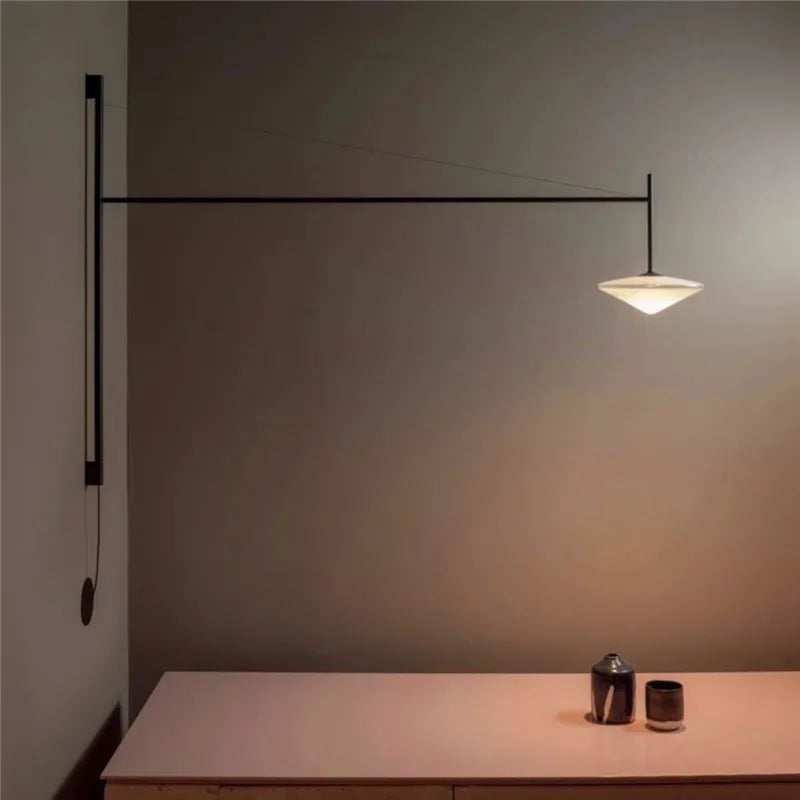 Afralia™ LED Glass Art Wall Lamp with Long Rocker Arm for Living Room and Studio