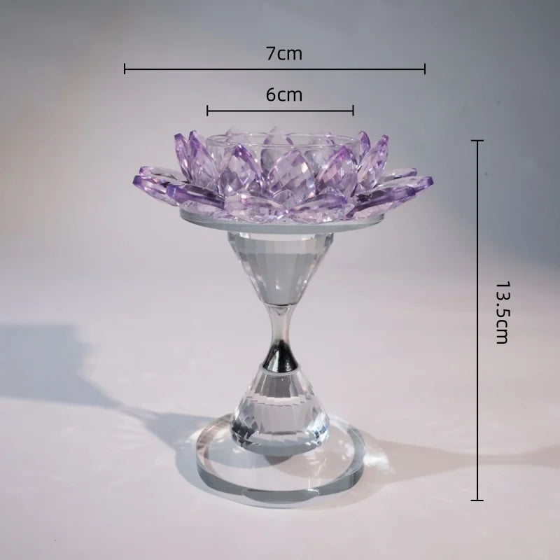 Afralia™ Crystal Lotus Candle Holder Home Decoration Crystal Flower Candlestick