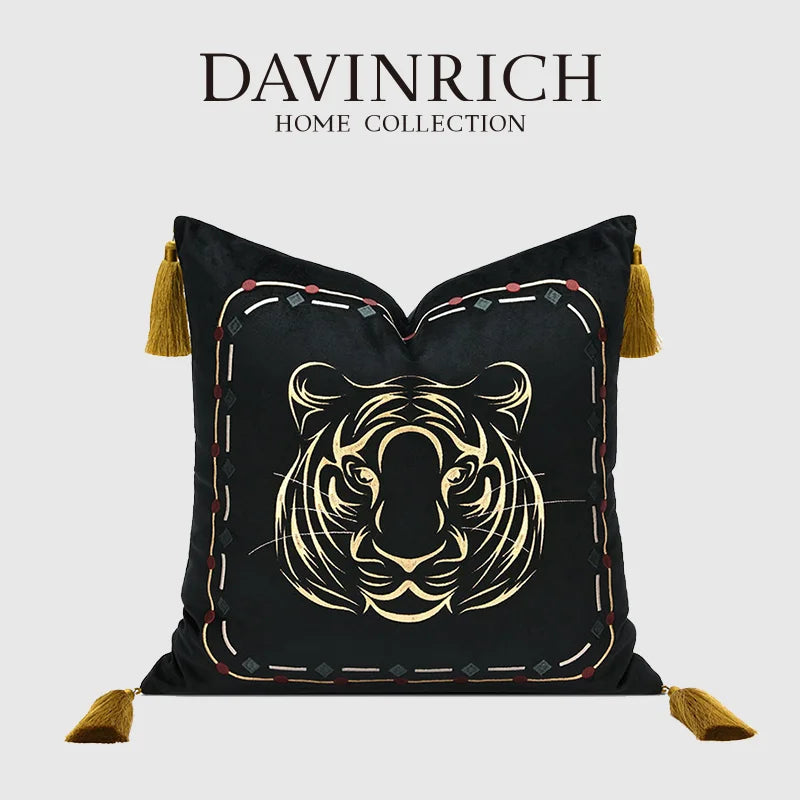 Afralia™ Tiger Head Embroidered Throw Pillow Cover 45x45 Hand Stitched Animal Cushion Case