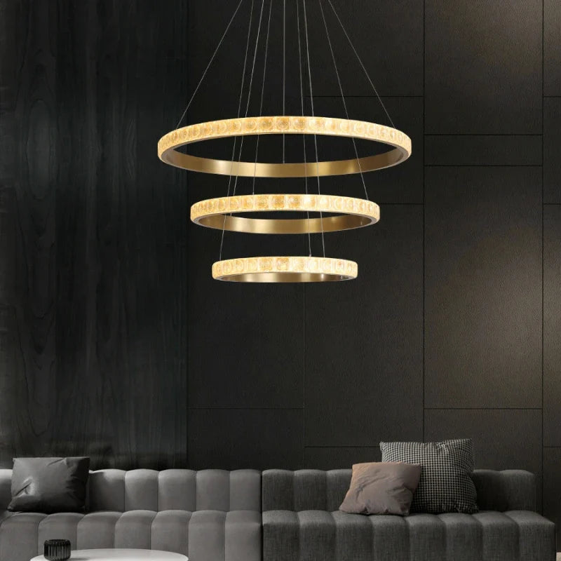 Afralia™ Luxury Crystal Circle Chandelier for Living Room Dining Hotel LED Pendant Lighting