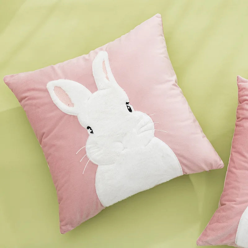 Afralia™ Rabbit Cat Patchwork Embroidered Velvet Cushion Cover 45*45 Home Sofa Decor
