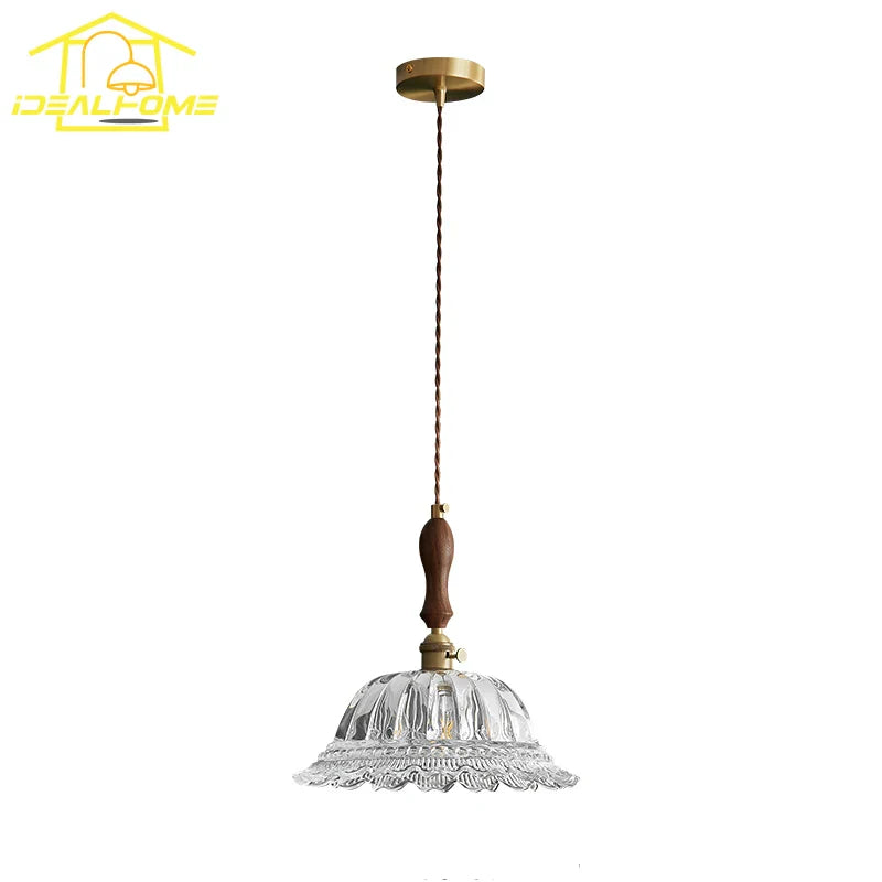 Afralia™ French Ins Walnut Brass Glass Pendant Lights LED E27 for Kitchen Island Restaurant