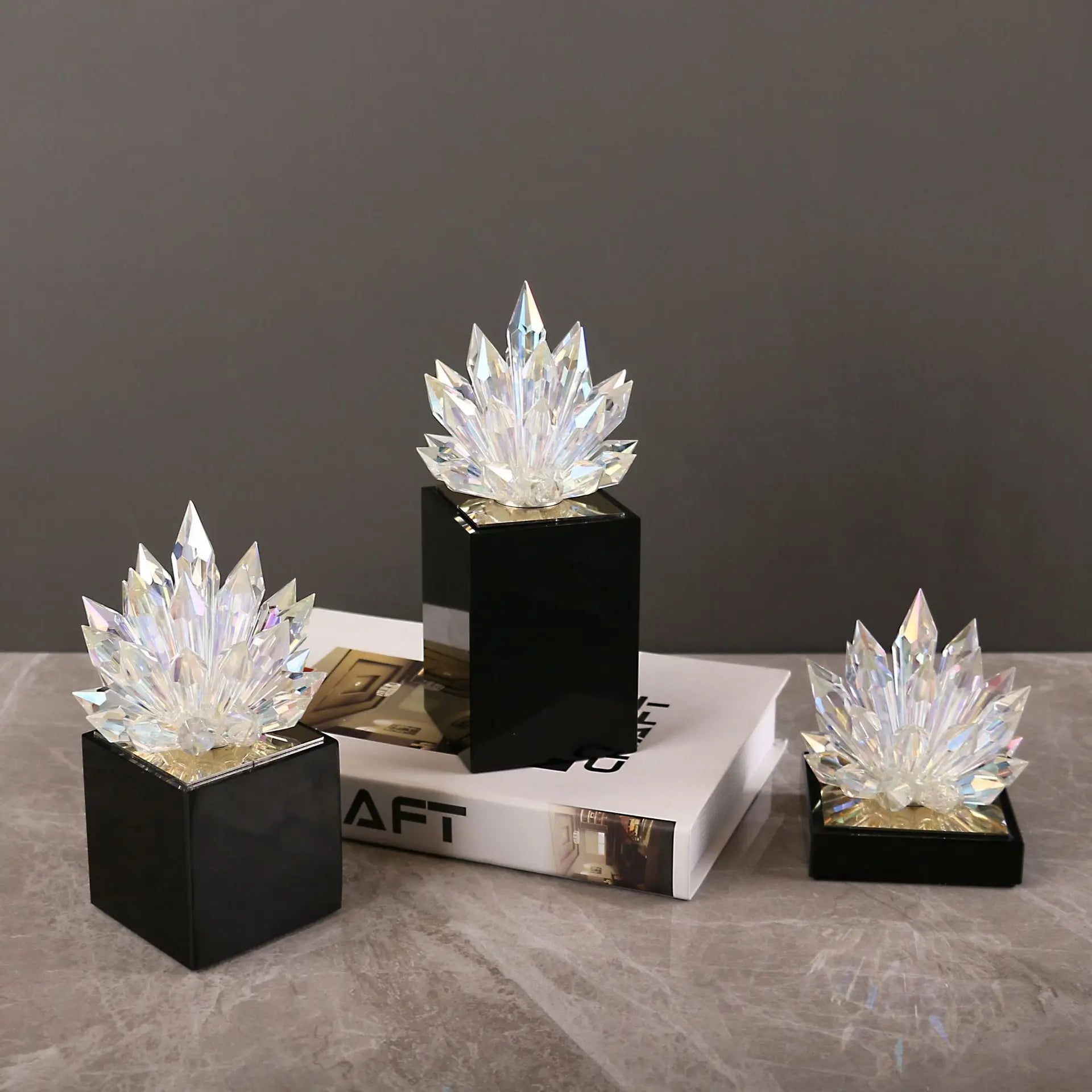 Afralia™ Crystal Lotus Tabletop Decoration with Black Base