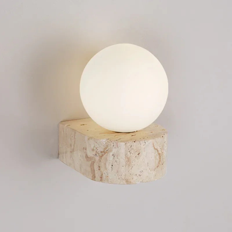 Afralia™ Natural Stone Wall Sconce with Glass Lampshade and LED Light