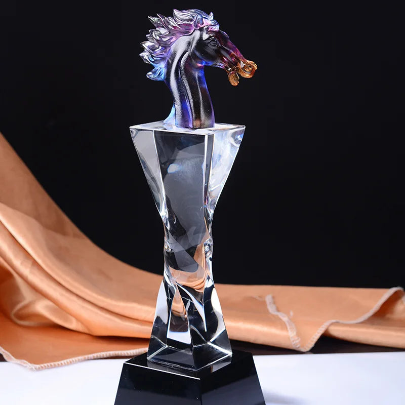 Afralia™ Crystal Horse Trophy: Simulated Horse Head Glass Medal & Decorative Figurine
