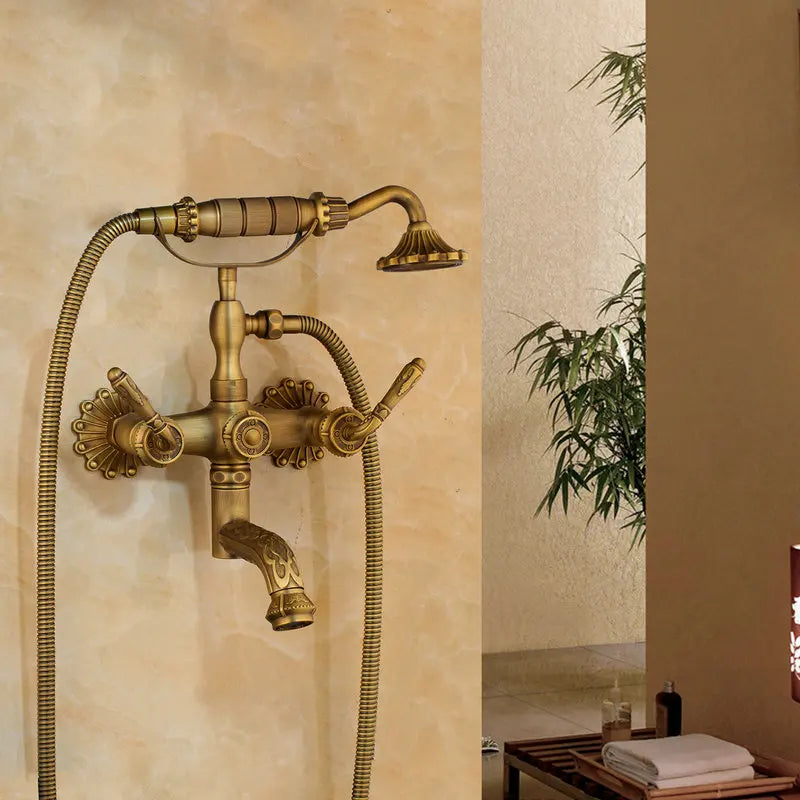 Afralia™ Antique Bass Wall Mounted Shower Mixer Set