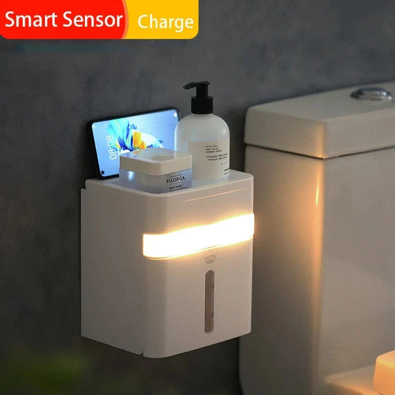 Afralia™ Induction Light Toilet Paper Holder with Storage Rack