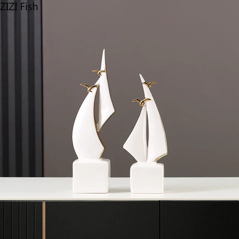 Afralia™ Sailboat Ceramic Art Sculpture Desk Decoration Ornaments