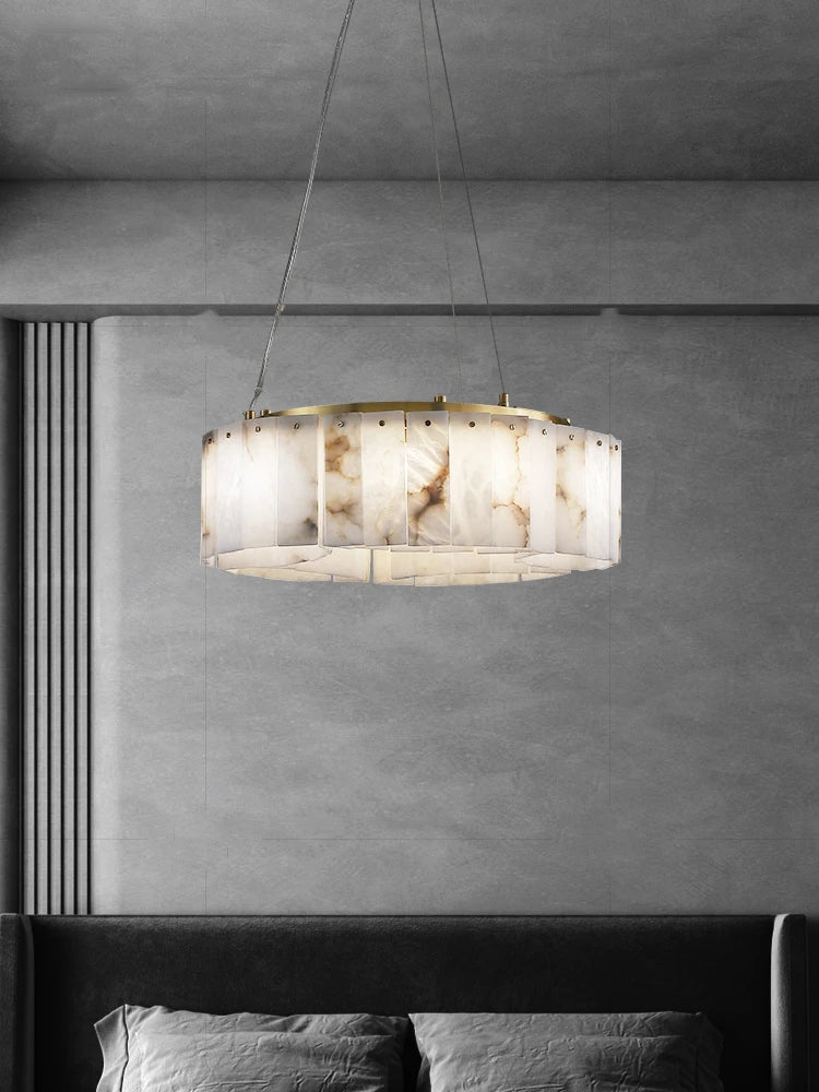 Afralia™ Alabaster Gold Round Ceiling Chandelier: Dimmable Home Interior Kitchen Lighting