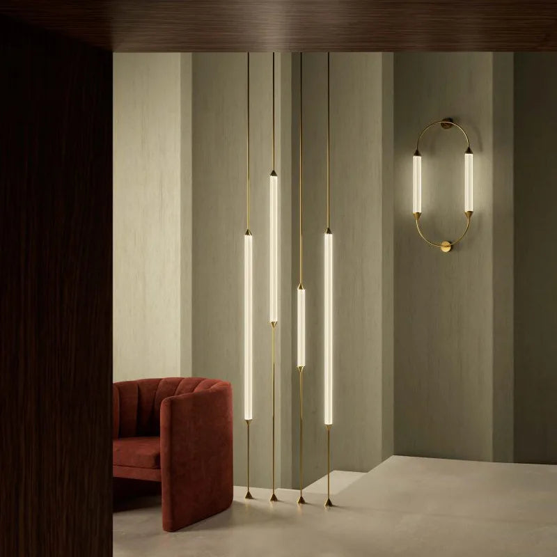 Afralia™ Gold LED Glass Tube Chandelier, Modern Luxury Ceiling Light Fixture