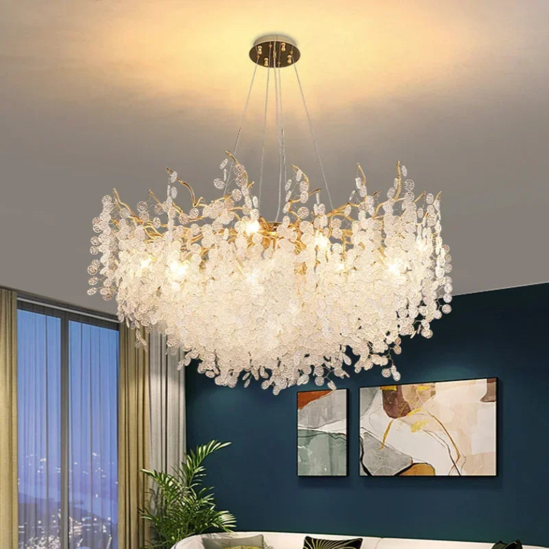 Afralia™ Gold Chandelier Glass Pendant Lamp for Home Decor - Modern Luxury Lighting
