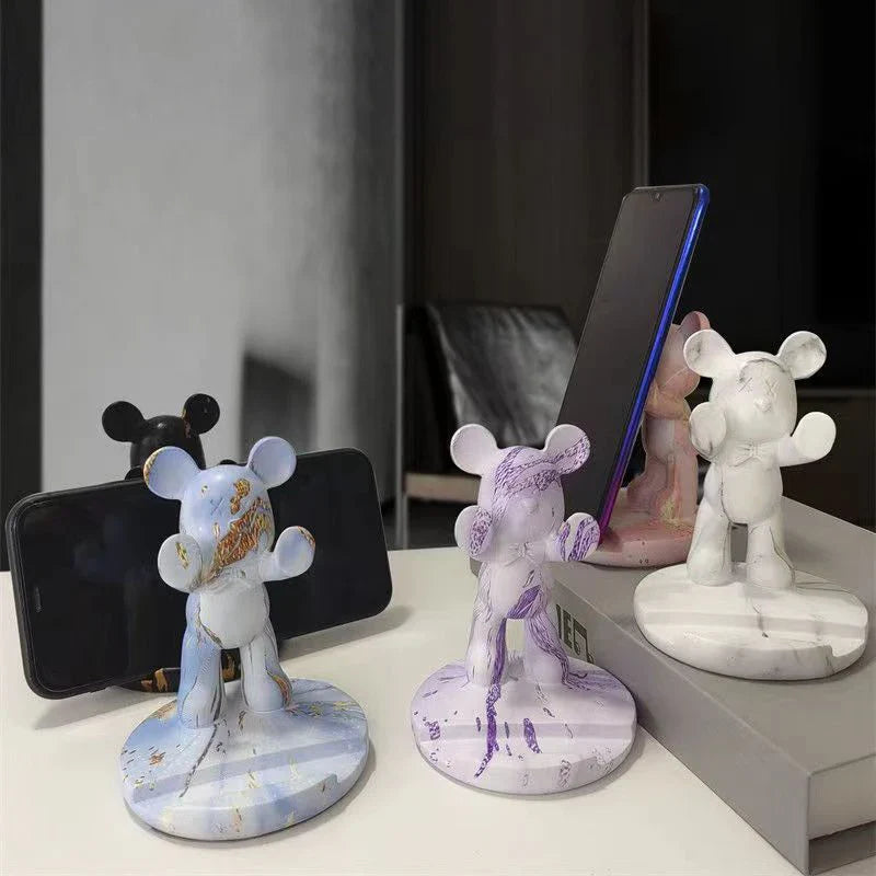 Afralia™ Resin Bear Phone Holder Sculpture: Office & Home Decor Gift
