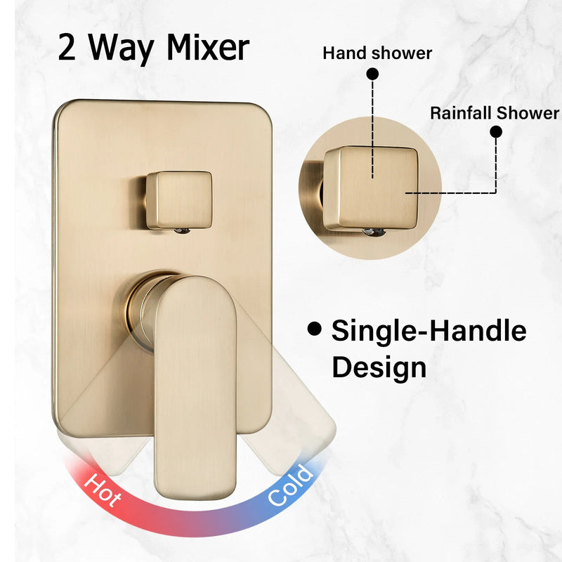 Afralia™ Brushed Gold Shower Faucet Set 2/3 Way Rainfall Bathtub Mixer Wall Mounted Box