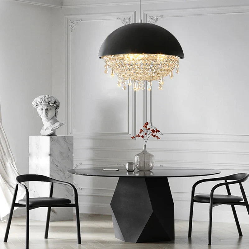 Afralia™ Modern Black White Hemisphere Hanging Chandelier Pendant Light for Living Dining Room