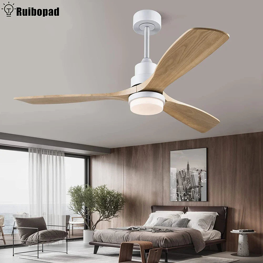 Afralia™ Nordic 52" Ceiling Fan with LED Light and Control - Modern White/Black Wood Chandelier