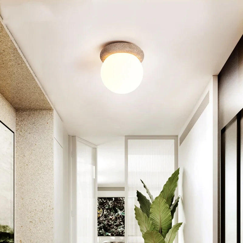 Afralia™ Yellow Travertine LED Ceiling Light Fixture for Modern Home Decor