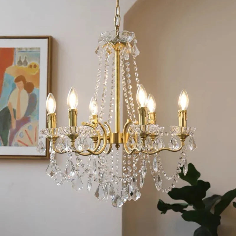 Afralia™ Luxury Copper Crystal Chandelier LED Pendant Lights for Home Decor