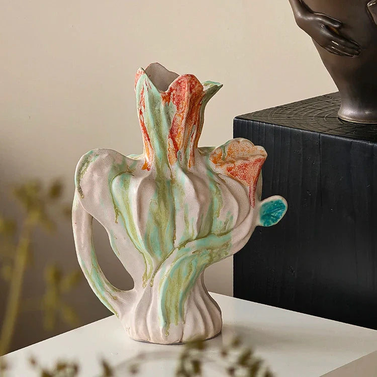 Afralia™ Ceramic Bud Vase with Colorful Graffiti Design for Home Decoration
