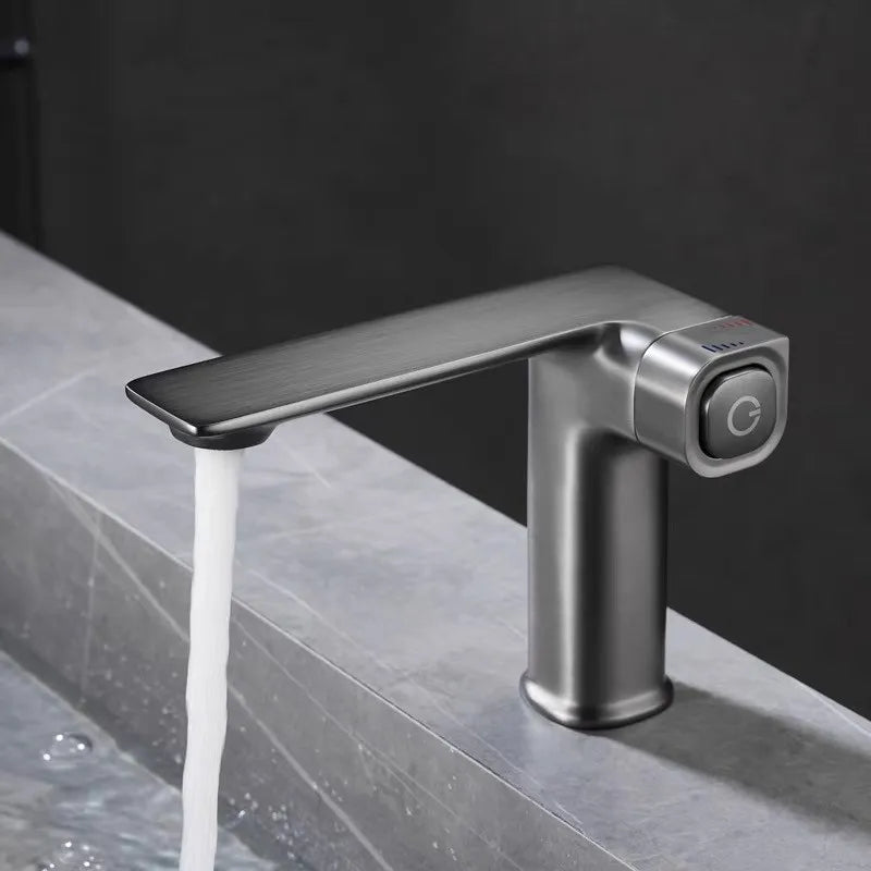 Afralia™ Gray Sink Mixer with Memory Switch Single Handle Deck Mounted Tap