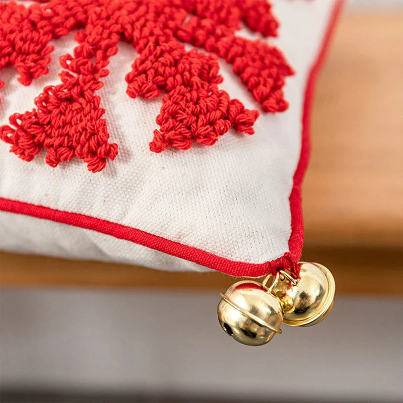 Afralia™ Red Snowflake Tufted Pillowcase for Festive Decor - Christmas Bell Design