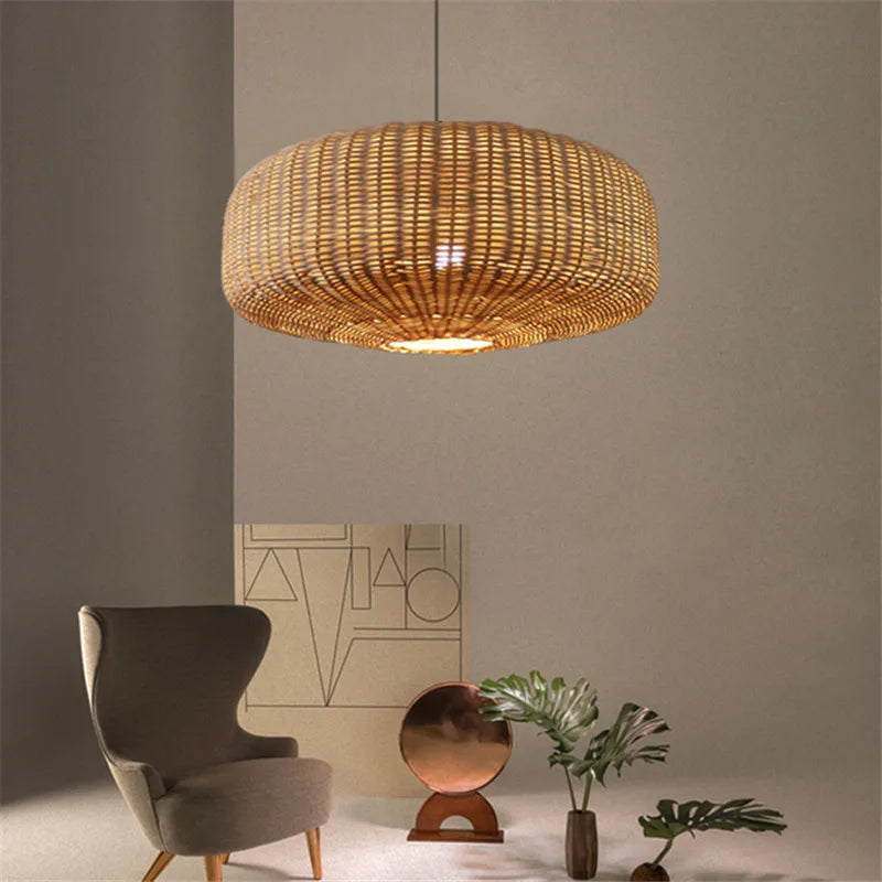 Afralia™ Rattan Woven Pendant Light for Retro Farmhouse Charm in Living Room and Kitchen
