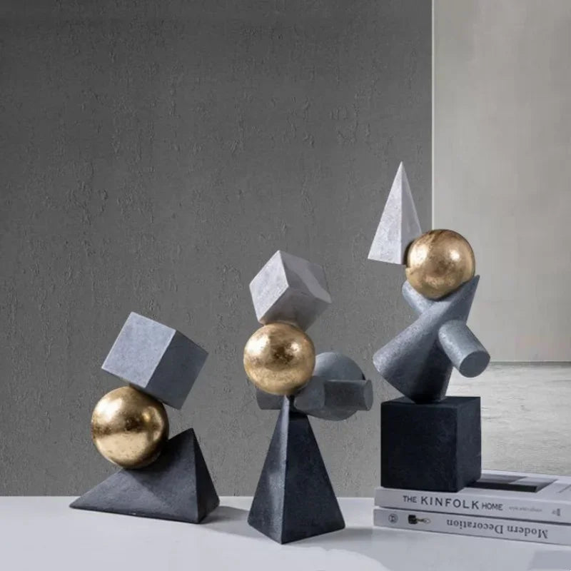 Afralia™ Geometric Gold Ball Sculpture Statues for Home Decor