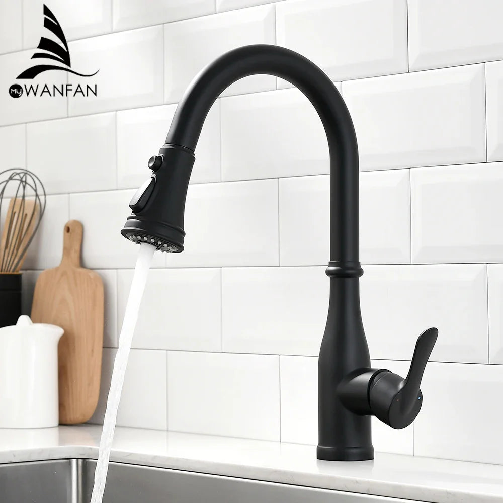 Afralia™ Single Handle Pull Out Kitchen Faucet with 360 Degree Swivel - 866088