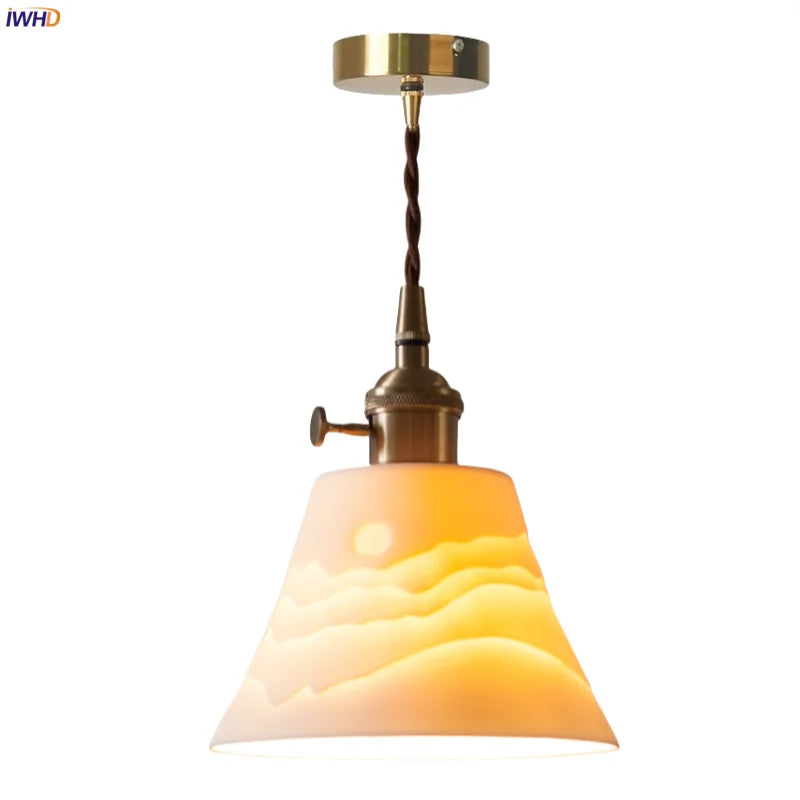Afralia™ Ceramic LED Pendant Light: Vintage Japanese Style for Kitchen, Cafe, Living Room