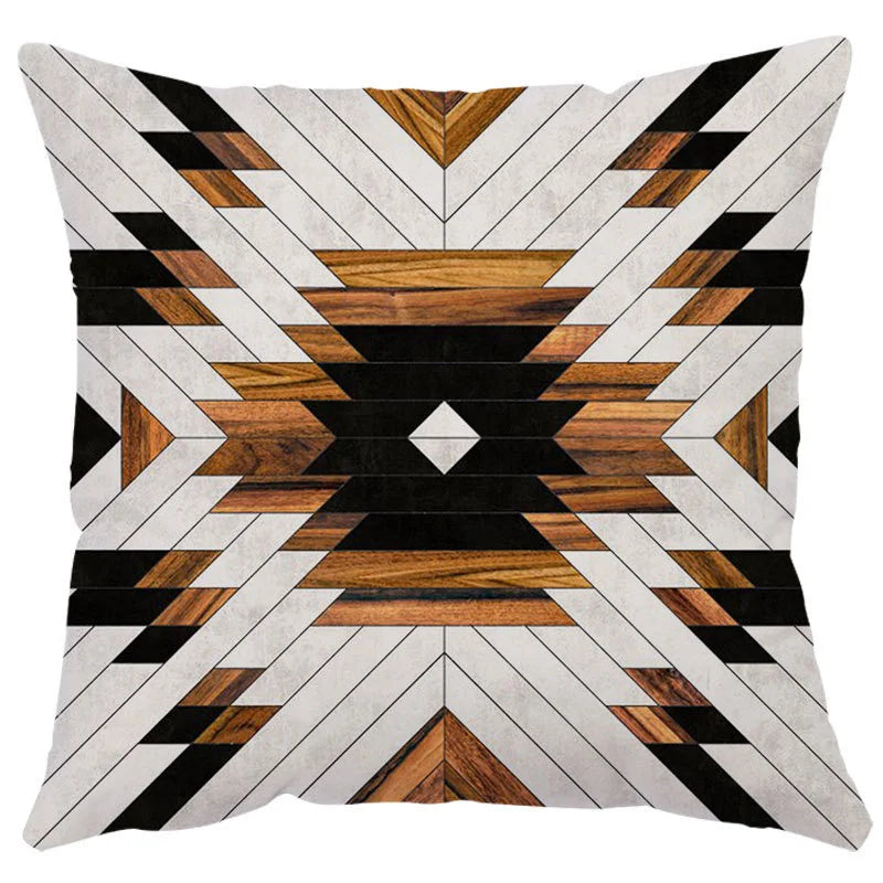 Afralia™ Stripe Lattice Geometric Short Plush Cushion Cover 45x45cm Square Pillowcase