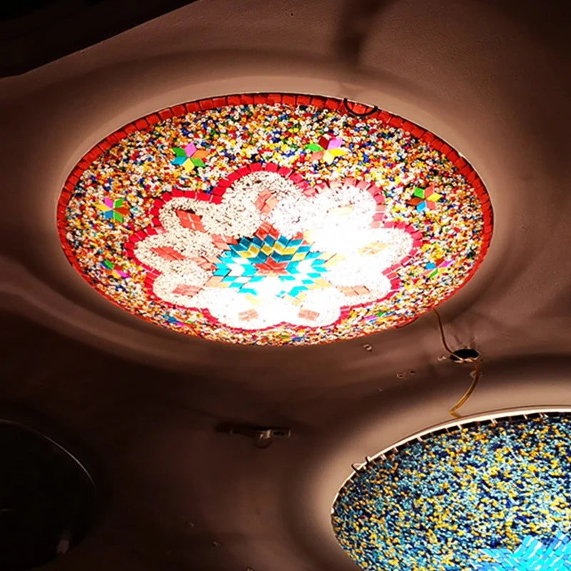 Afralia™ Mosaic Glass Ceiling Lamp: Handmade Turkish Moroccan Art Deco Chandelier for Living Room Bedroom