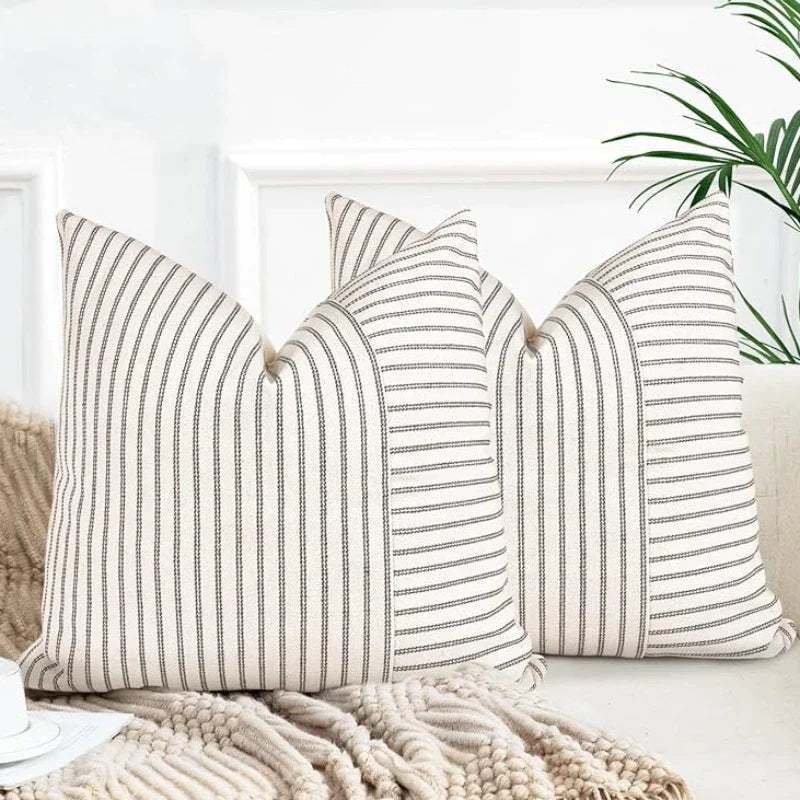 Afralia™ Modern Striped Linen Pillow Covers 18x18 Square for Sofa Home Decor