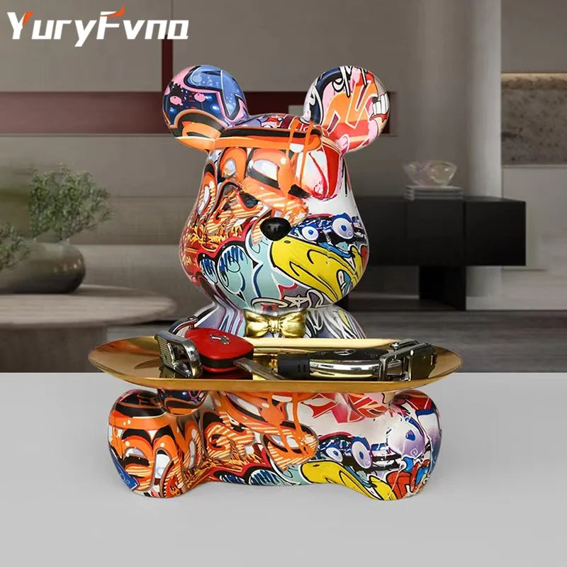 Afralia™ Graffiti Bear Figurine | Modern Home Decor Statue | Keys Storage Shelf Sculpture